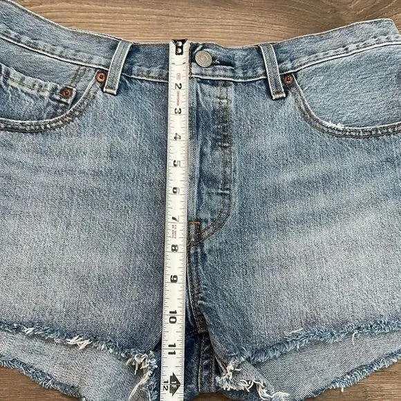 Levi’s 501 High Rise Button Fly Cut Off Blue‎ Jean Shorts Size 30 - Picture 8 of 13